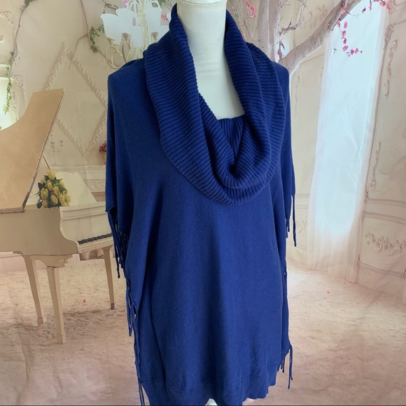 Michael Kors Fringe Navy Overcoat Sweater - Picture 4 of 12